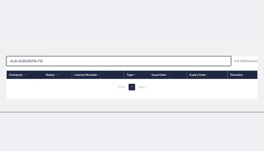 Anjouan register search for F12 giving 0 of 1343