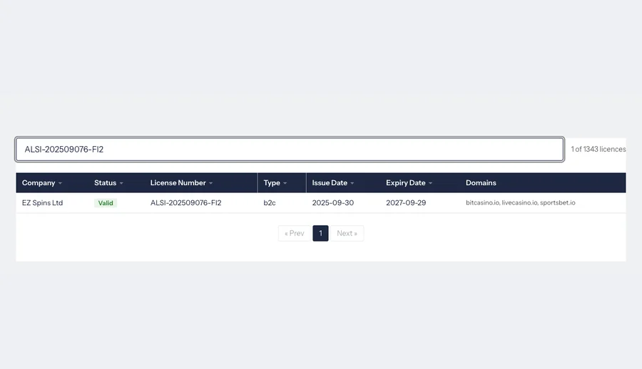 Same register search for FI2 giving one valid licence
